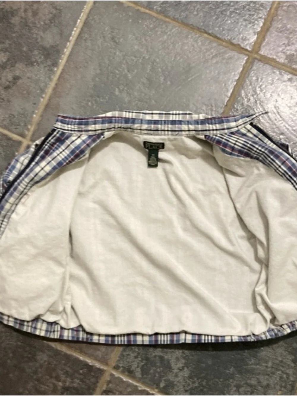 The Children’s Place Plaid Zip-Front Jacket in White, Blue & Red Size 4T